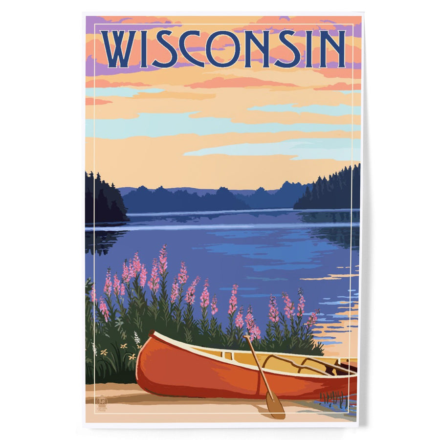 Wisconsin, Canoe and Lake, Art & Giclee Prints Art Lantern Press 