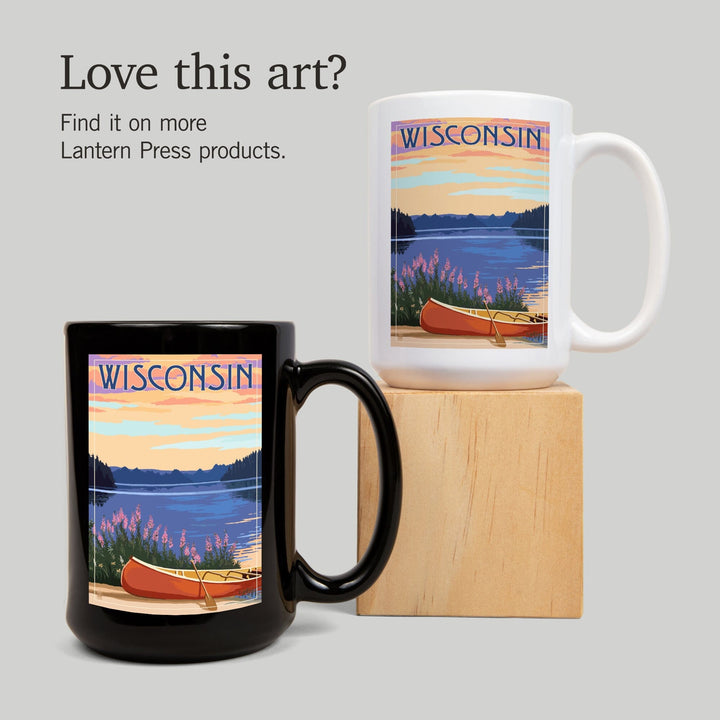 Wisconsin, Canoe and Lake, Ceramic Mug Mugs Lantern Press 