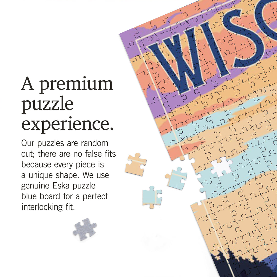 Wisconsin, Canoe and Lake, Jigsaw Puzzle Puzzle Lantern Press 