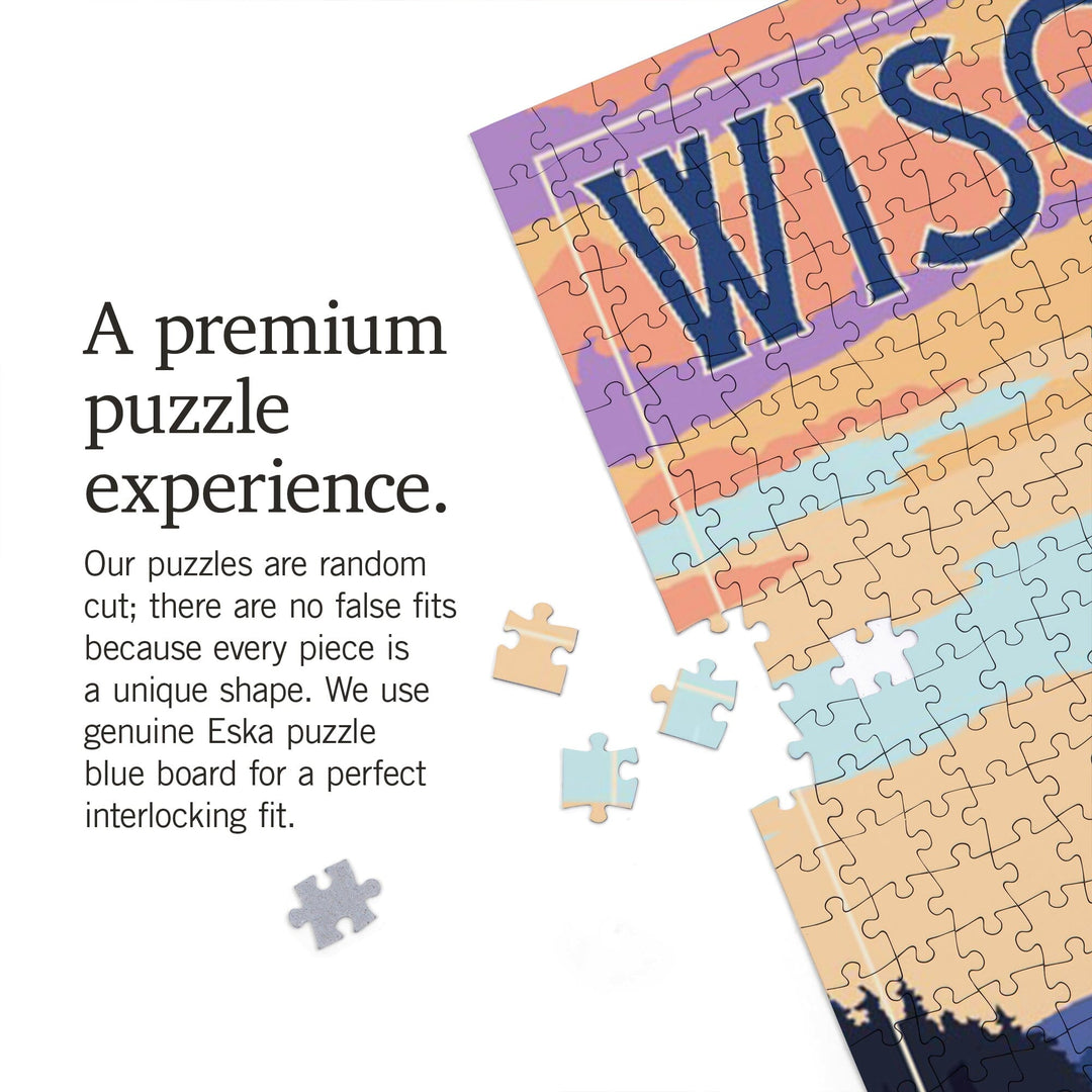 Wisconsin, Canoe and Lake, Jigsaw Puzzle Puzzle Lantern Press 