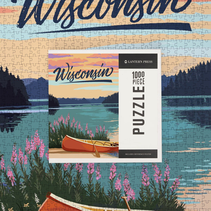 Wisconsin, Canoe and Lake Scene, Jigsaw Puzzle Puzzle Lantern Press 