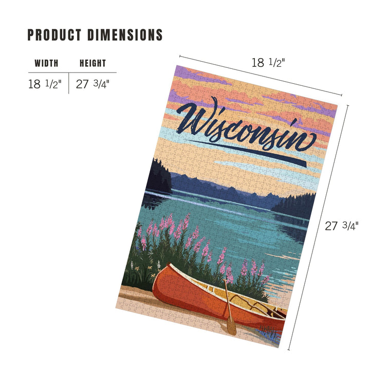 Wisconsin, Canoe and Lake Scene, Jigsaw Puzzle Puzzle Lantern Press 