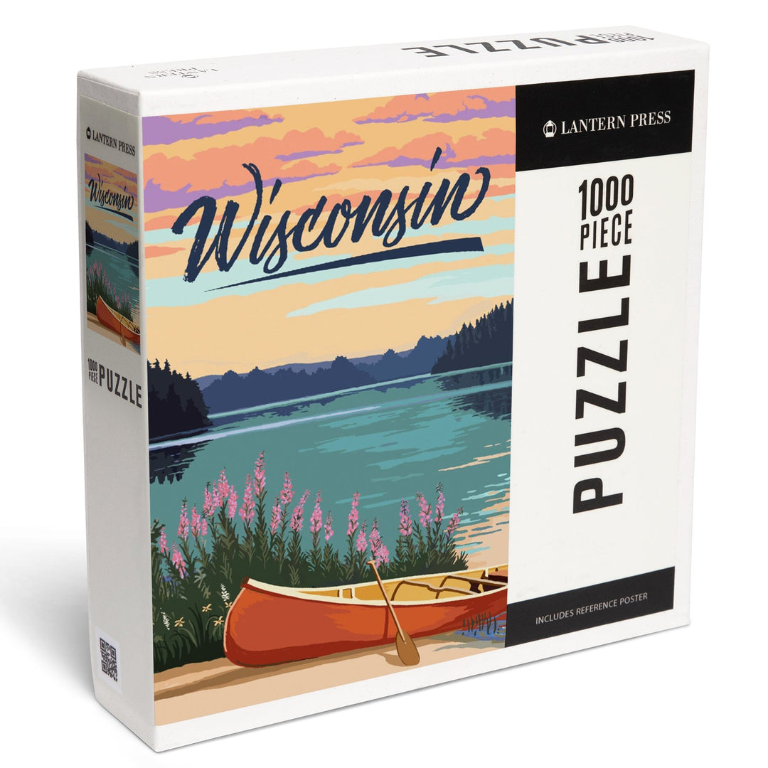 Wisconsin, Canoe and Lake Scene, Jigsaw Puzzle Puzzle Lantern Press 