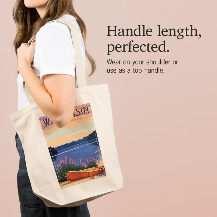 Wisconsin, Canoe and Lake, Tote Bag Totes Lantern Press 
