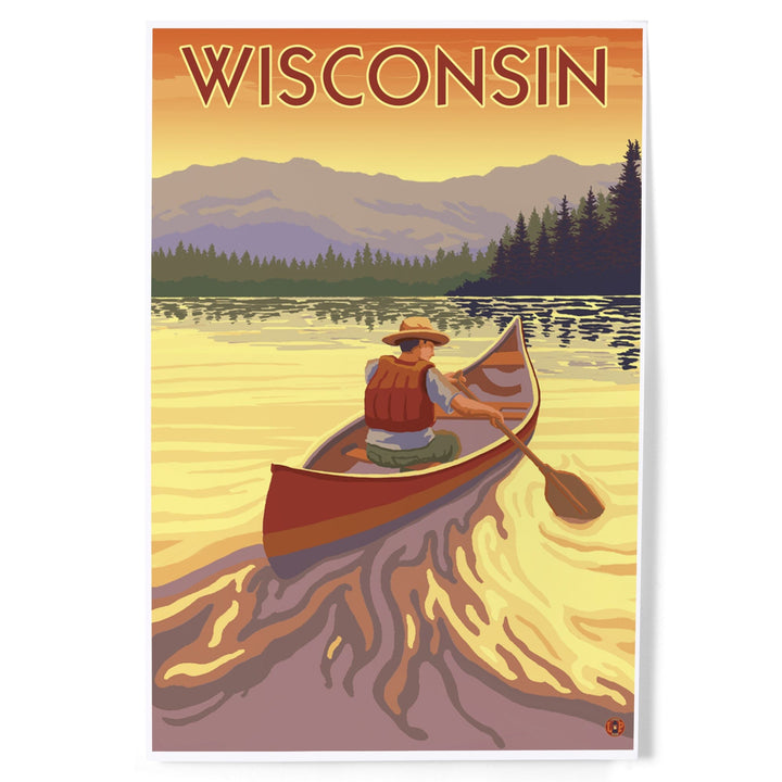 Wisconsin, Canoe Scene, Art & Giclee Prints Art Lantern Press 8 x 12 Art Print 