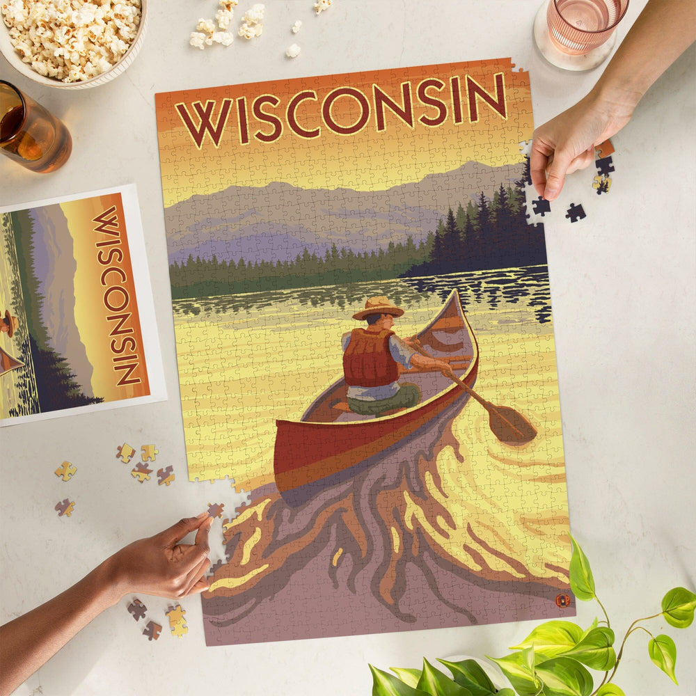 Wisconsin, Canoe Scene, Jigsaw Puzzle Puzzle Lantern Press 