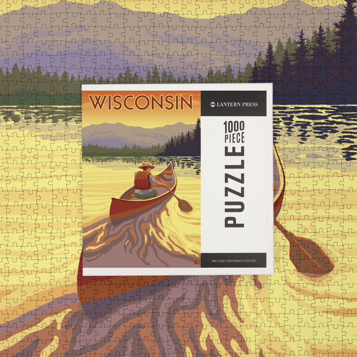 Wisconsin, Canoe Scene, Jigsaw Puzzle Puzzle Lantern Press 