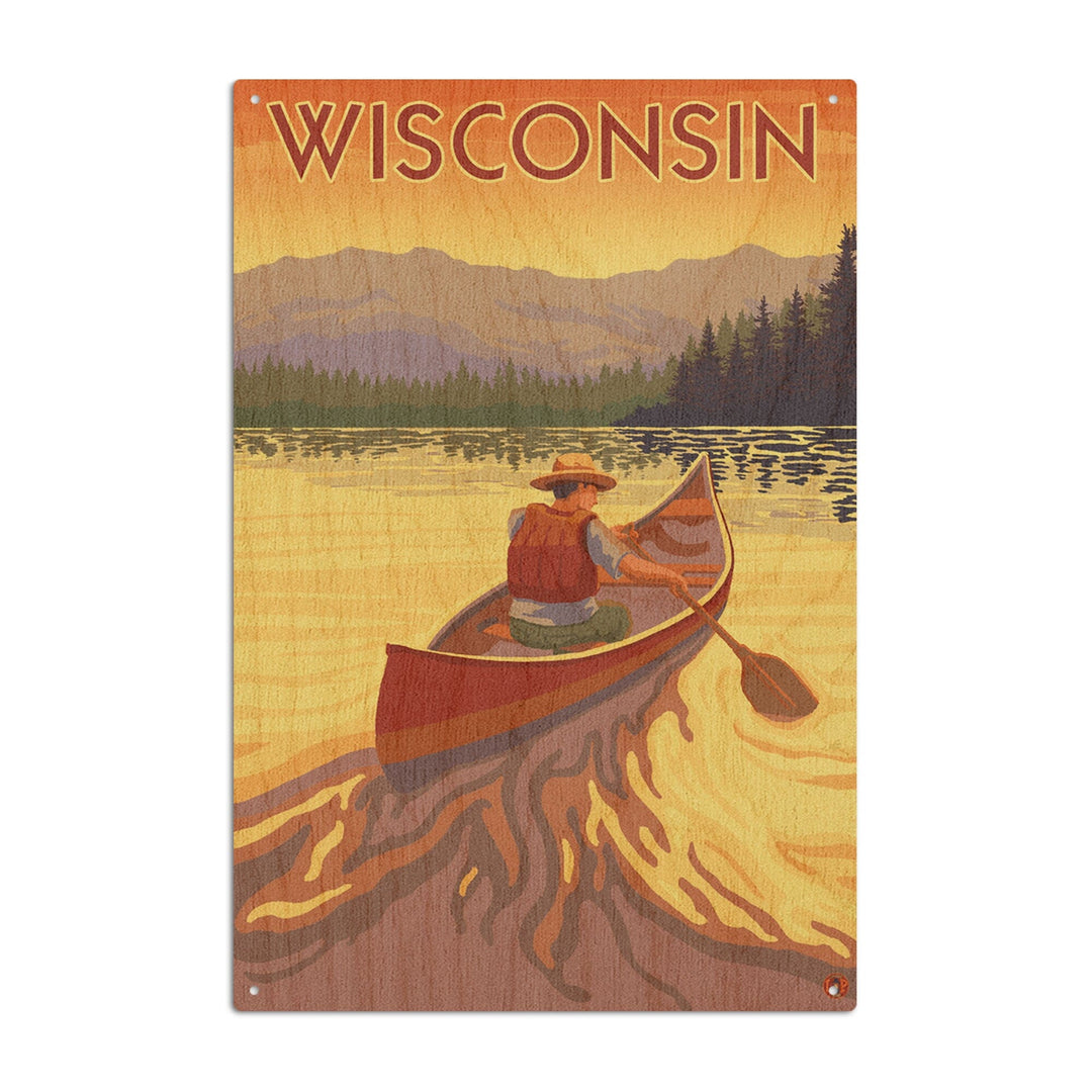 Wisconsin, Canoe Scene, Lantern Press Artwork, Wood Signs and Postcards Wood Lantern Press 10 x 15 Wood Sign 