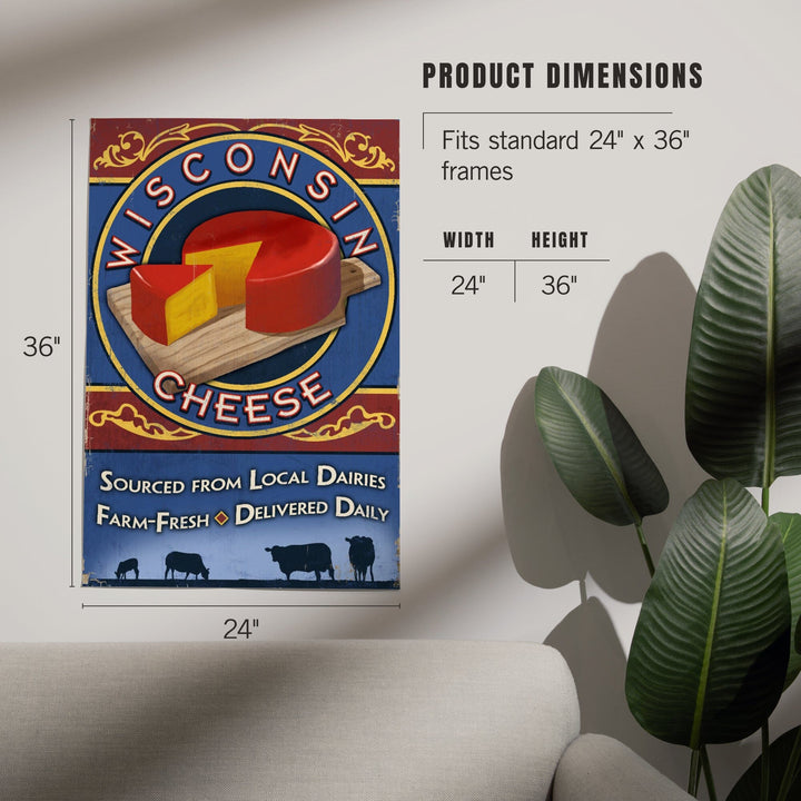 Wisconsin, Cheese Vintage Sign, Art & Giclee Prints Art Lantern Press 