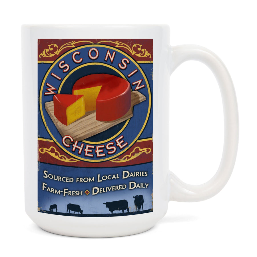 Wisconsin, Cheese Vintage Sign, Ceramic Mug Mugs Lantern Press 