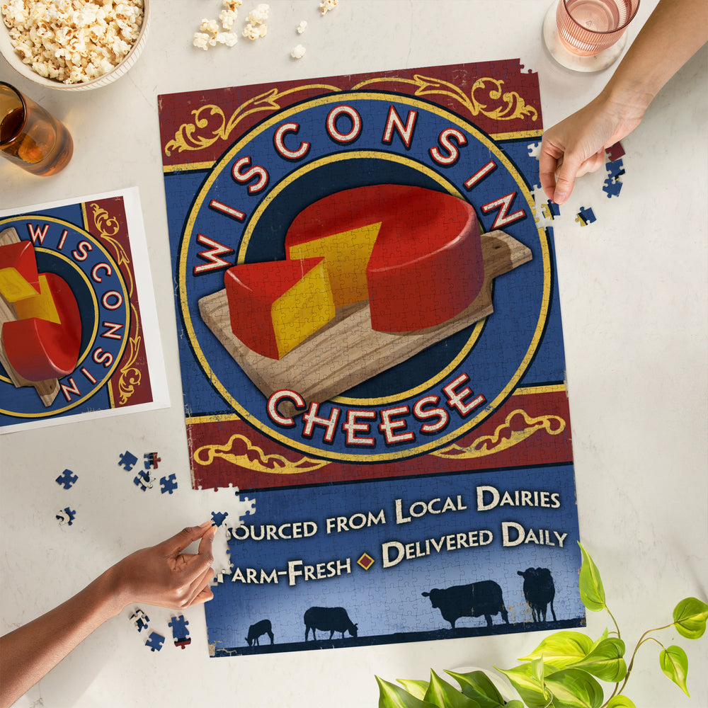 Wisconsin, Cheese Vintage Sign, Jigsaw Puzzle Puzzle Lantern Press 