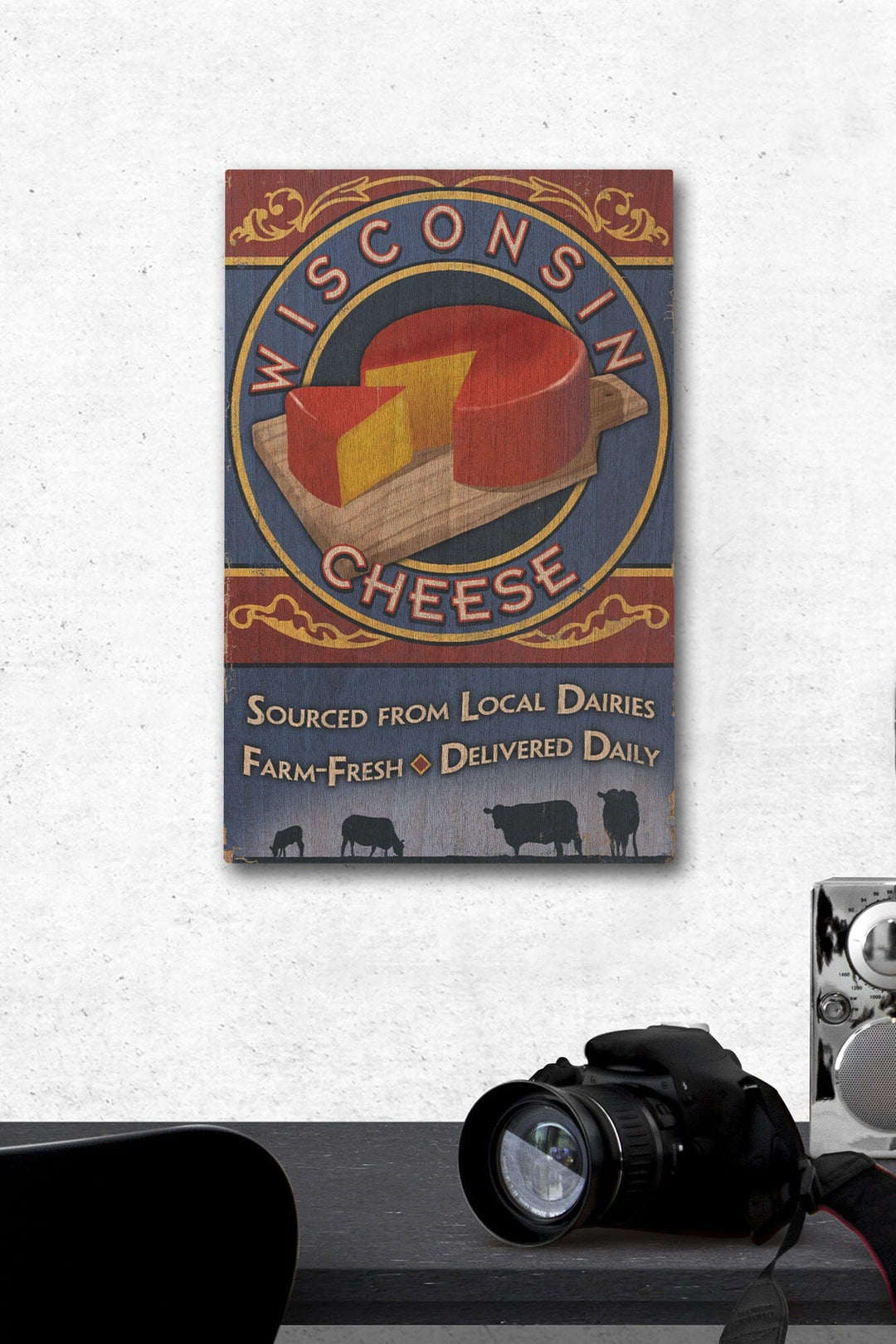 Wisconsin, Cheese Vintage Sign, Lantern Press Artwork, Wood Signs and Postcards Wood Lantern Press 12 x 18 Wood Gallery Print 
