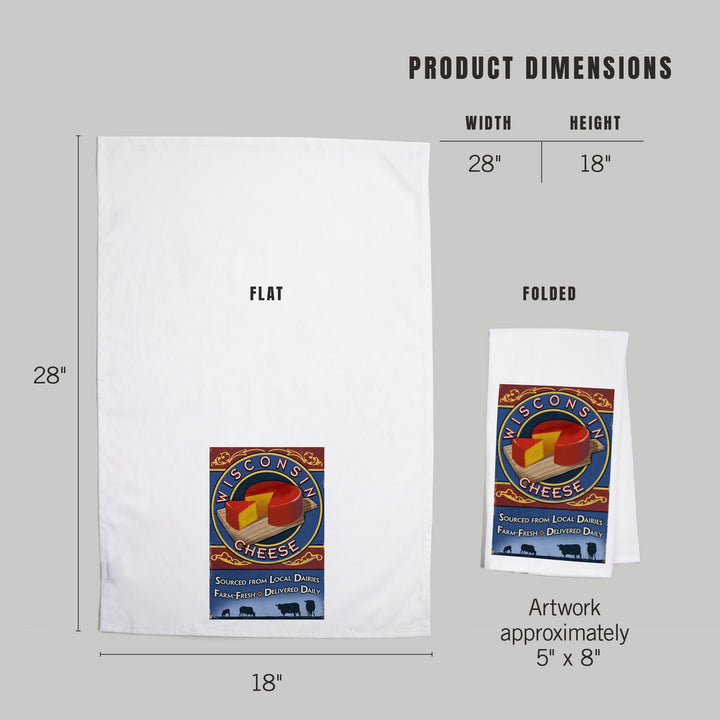 Wisconsin, Cheese Vintage Sign, Organic Cotton Kitchen Tea Towels Kitchen Lantern Press 