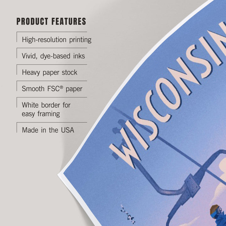 Wisconsin, Chill on the Uphill, Ski Lift, Art & Giclee Prints Art Lantern Press 