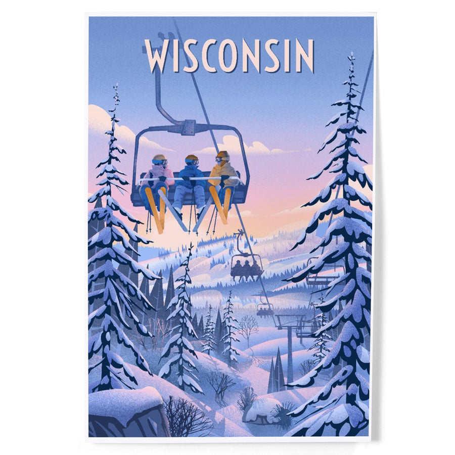 Wisconsin, Chill on the Uphill, Ski Lift, Art & Giclee Prints Art Lantern Press 