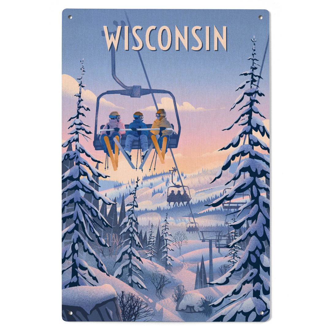 Wisconsin, Chill on the Uphill, Ski Lift, Wood Signs and Postcards Wood Lantern Press 