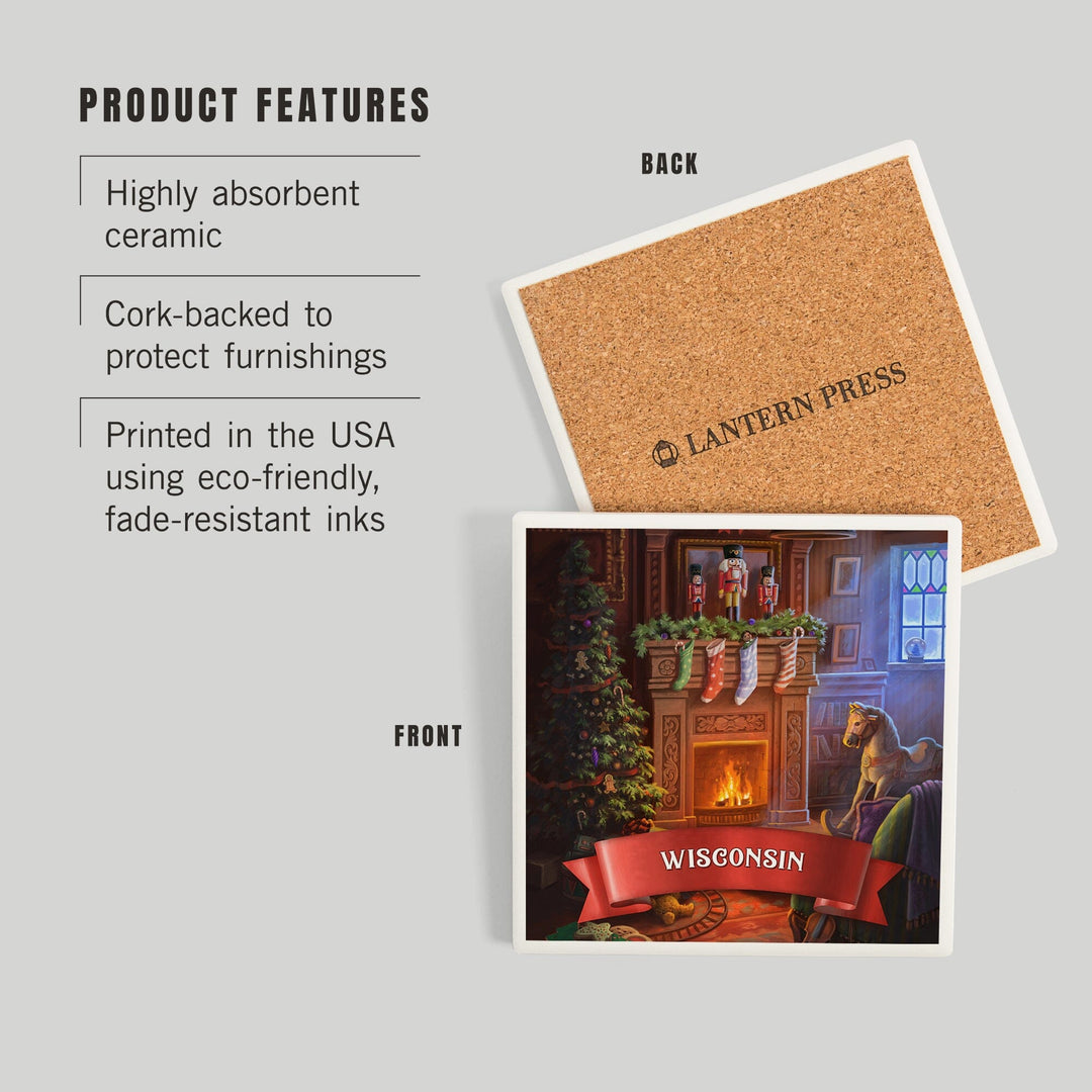 Wisconsin, Christmas Morning, Coasters Coasters Lantern Press 