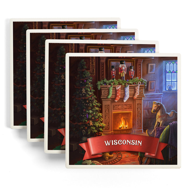 Wisconsin, Christmas Morning, Coasters Coasters Lantern Press 
