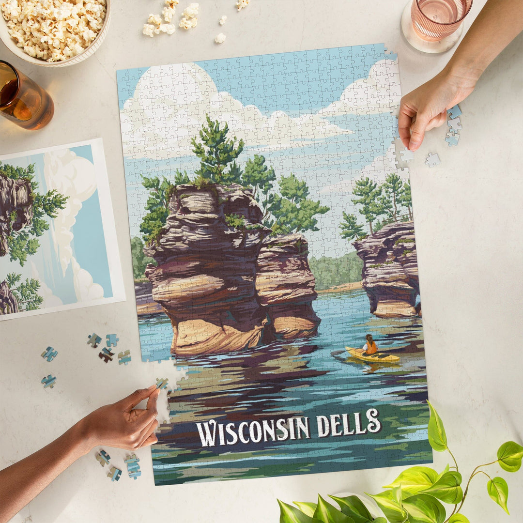 Wisconsin Dells, Haystack Rock, Painterly, Jigsaw Puzzle Puzzle Lantern Press 