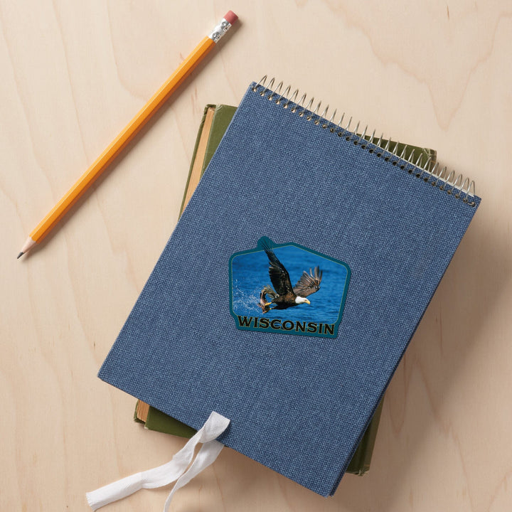 Wisconsin, Eagle Catching Fish, Contour, Vinyl Sticker Sticker Lantern Press 