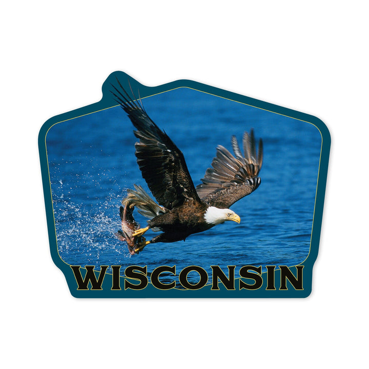 Wisconsin, Eagle Catching Fish, Contour, Vinyl Sticker Sticker Lantern Press 