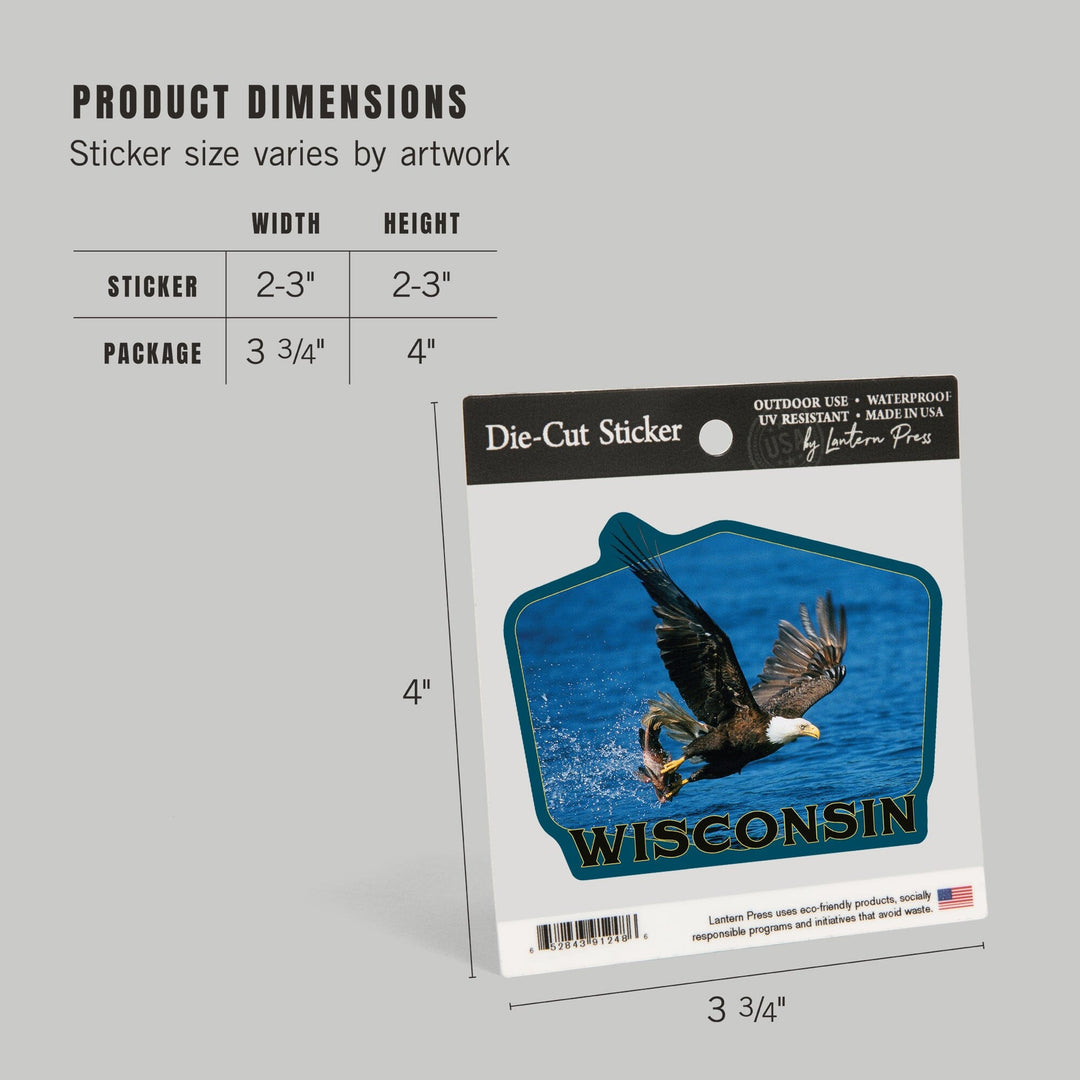 Wisconsin, Eagle Catching Fish, Contour, Vinyl Sticker Sticker Lantern Press 
