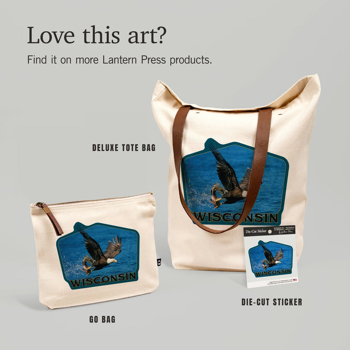 Wisconsin, Eagle Catching Fish, Contour, Vinyl Sticker Sticker Lantern Press 