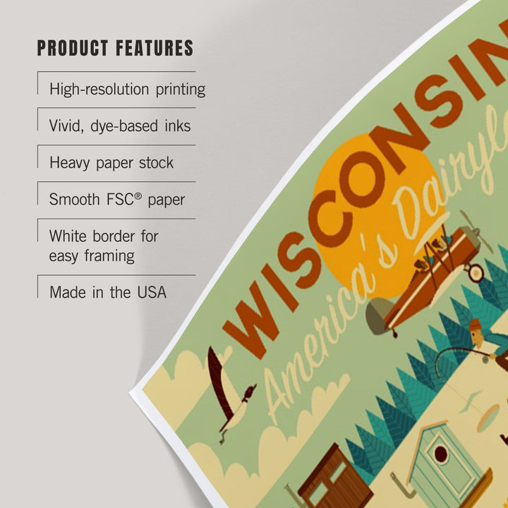 Wisconsin, Geometric, Art & Giclee Prints Art Lantern Press 