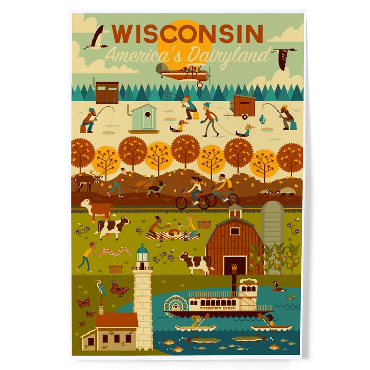 Wisconsin, Geometric, Art & Giclee Prints Art Lantern Press 