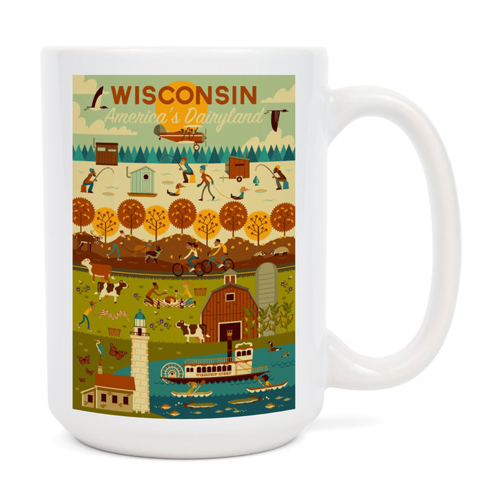 Wisconsin, Geometric, Ceramic Mug Mugs Lantern Press 
