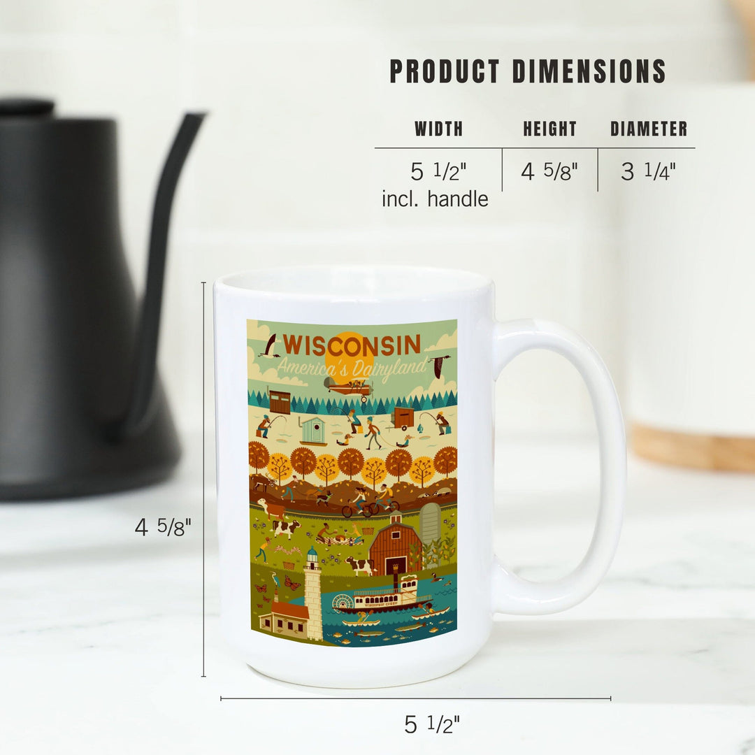 Wisconsin, Geometric, Ceramic Mug Mugs Lantern Press 