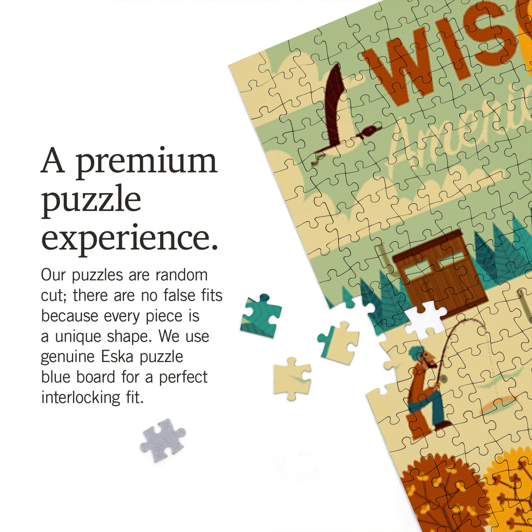 Wisconsin, Geometric, Jigsaw Puzzle Puzzle Lantern Press 