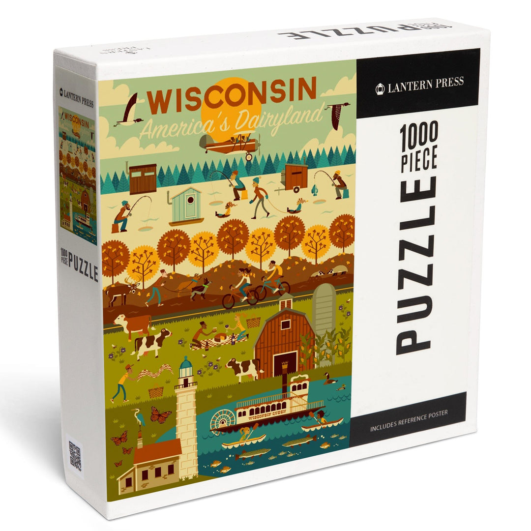 Wisconsin, Geometric, Jigsaw Puzzle Puzzle Lantern Press 