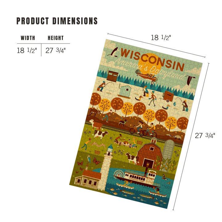 Wisconsin, Geometric, Jigsaw Puzzle Puzzle Lantern Press 