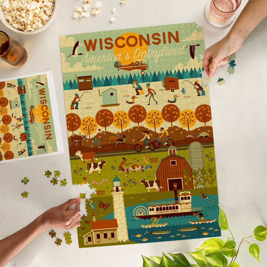Wisconsin, Geometric, Jigsaw Puzzle Puzzle Lantern Press 