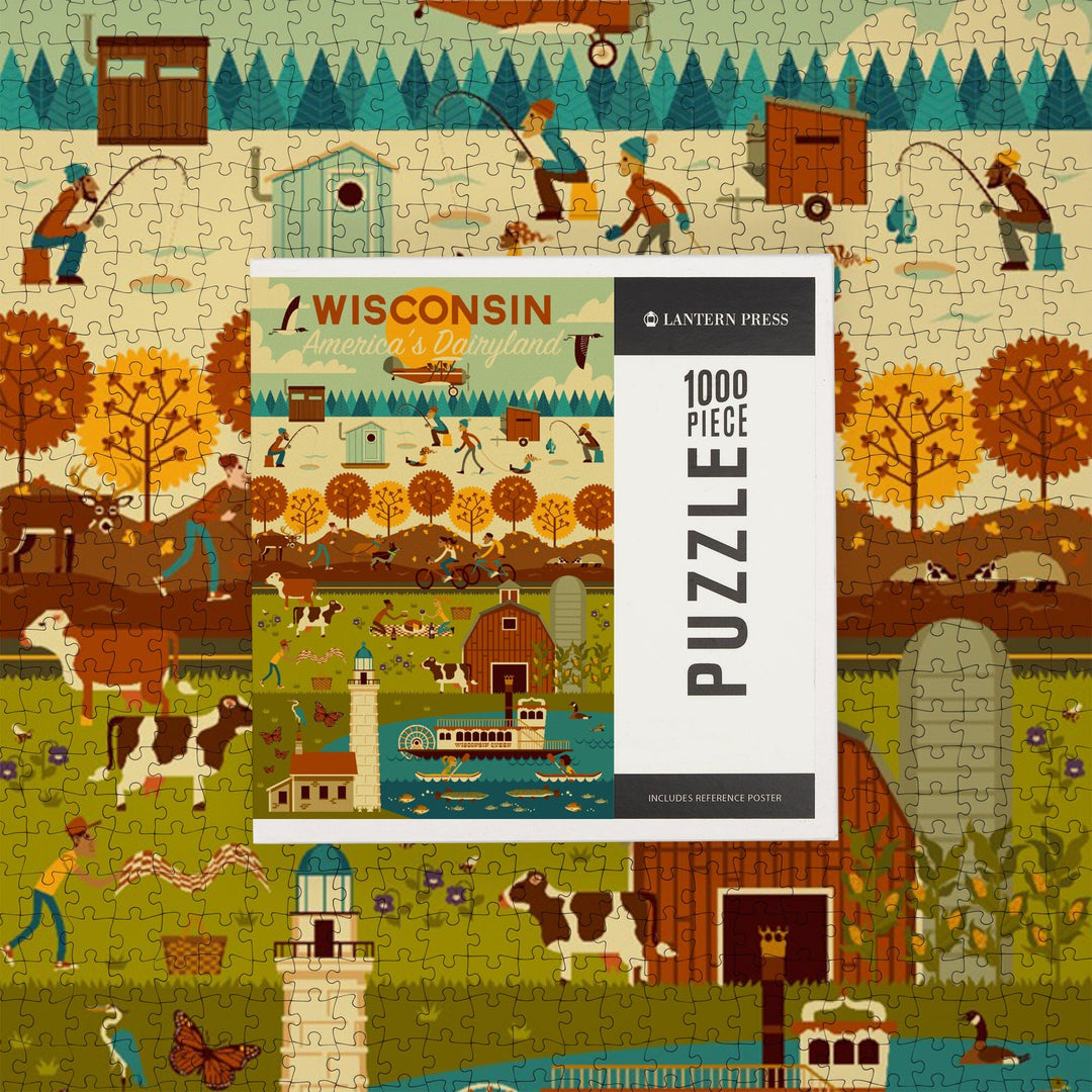 Wisconsin, Geometric, Jigsaw Puzzle Puzzle Lantern Press 
