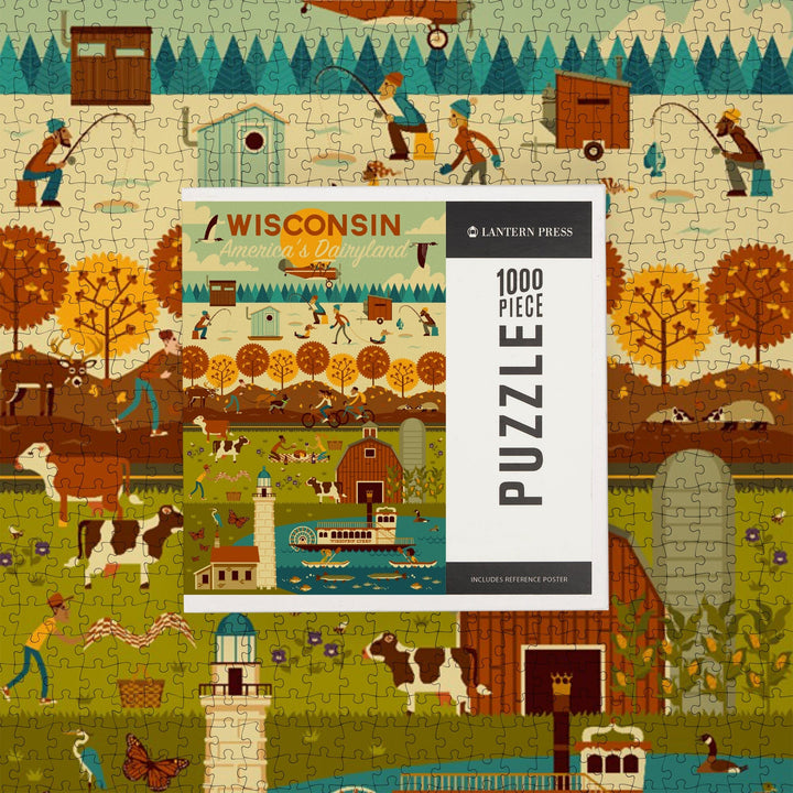 Wisconsin, Geometric, Jigsaw Puzzle Puzzle Lantern Press 