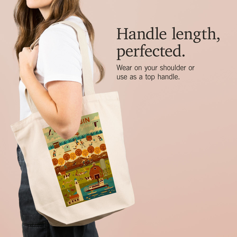 Wisconsin, Geometric, Tote Bag Totes Lantern Press 