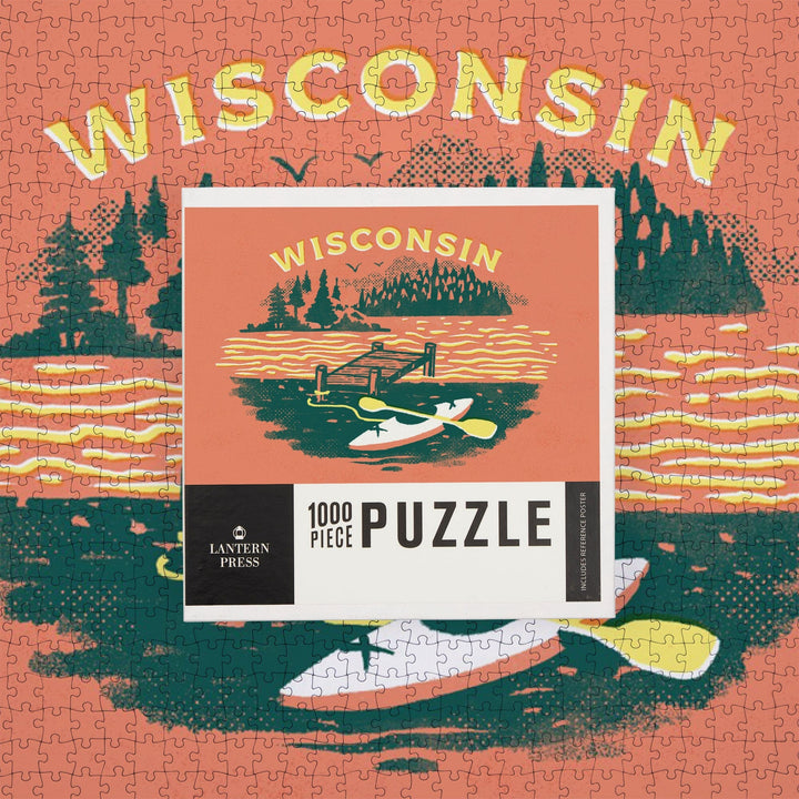 Wisconsin, Lake Life Series, Dock and Kayak, Jigsaw Puzzle Puzzle Lantern Press 