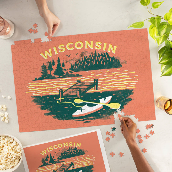 Wisconsin, Lake Life Series, Dock and Kayak, Jigsaw Puzzle Puzzle Lantern Press 