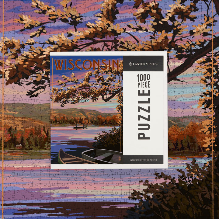 Wisconsin, Lake Sunset Scene, Jigsaw Puzzle Puzzle Lantern Press 