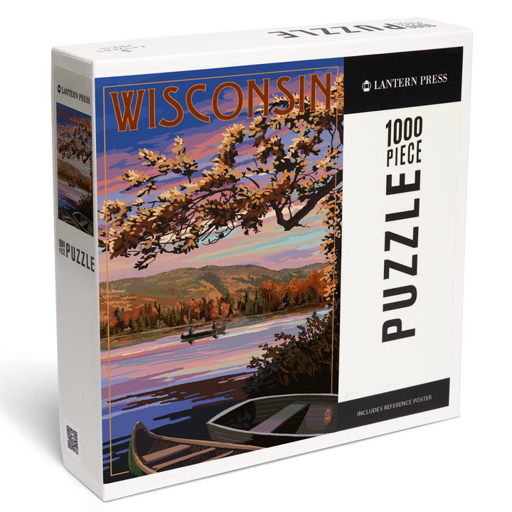 Wisconsin, Lake Sunset Scene, Jigsaw Puzzle Puzzle Lantern Press 