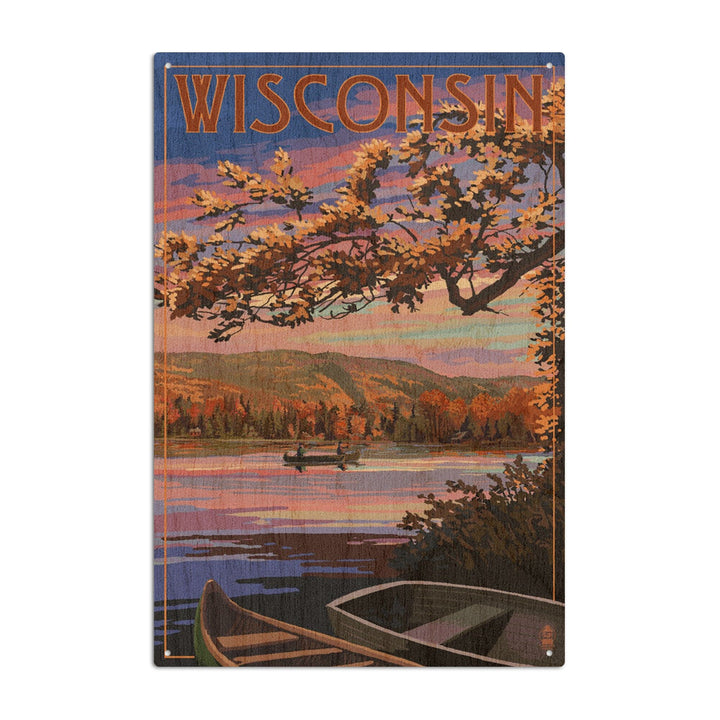Wisconsin, Lake Sunset Scene, Lantern Press Artwork, Wood Signs and Postcards Wood Lantern Press 10 x 15 Wood Sign 
