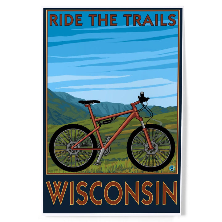 Wisconsin, Mountain Bike Scene, Ride the Trails, Art & Giclee Prints Art Lantern Press 8 x 12 Art Print 
