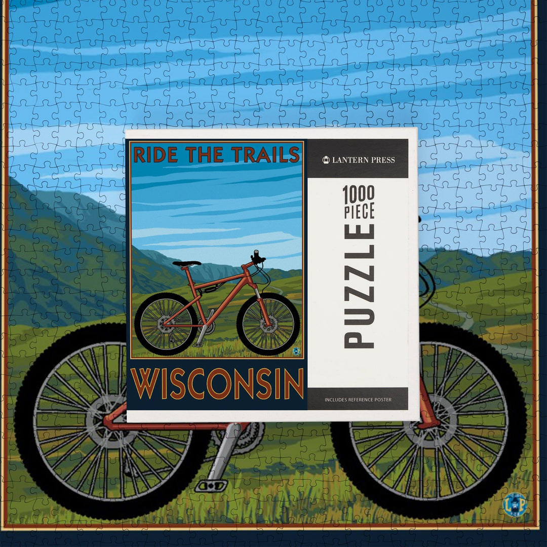 Wisconsin, Mountain Bike Scene, Ride the Trails, Jigsaw Puzzle Puzzle Lantern Press 