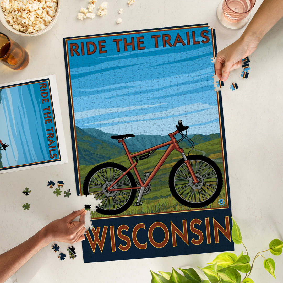 Wisconsin, Mountain Bike Scene, Ride the Trails, Jigsaw Puzzle Puzzle Lantern Press 