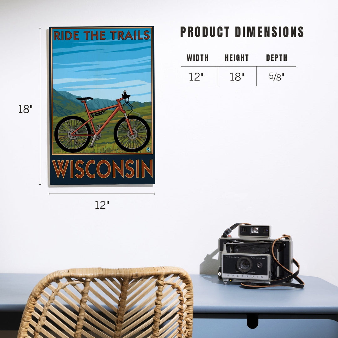 Wisconsin, Mountain Bike Scene, Ride the Trails, Lantern Press Artwork, Wood Signs and Postcards Wood Lantern Press 