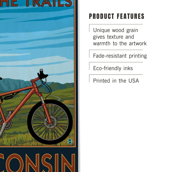 Wisconsin, Mountain Bike Scene, Ride the Trails, Lantern Press Artwork, Wood Signs and Postcards Wood Lantern Press 
