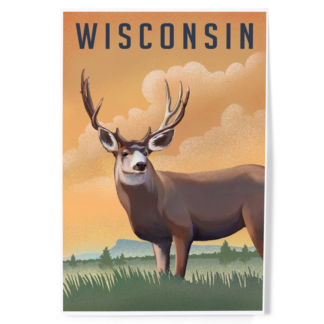 Wisconsin, Mule Deer, Litho, Art & Giclee Prints Art Lantern Press 