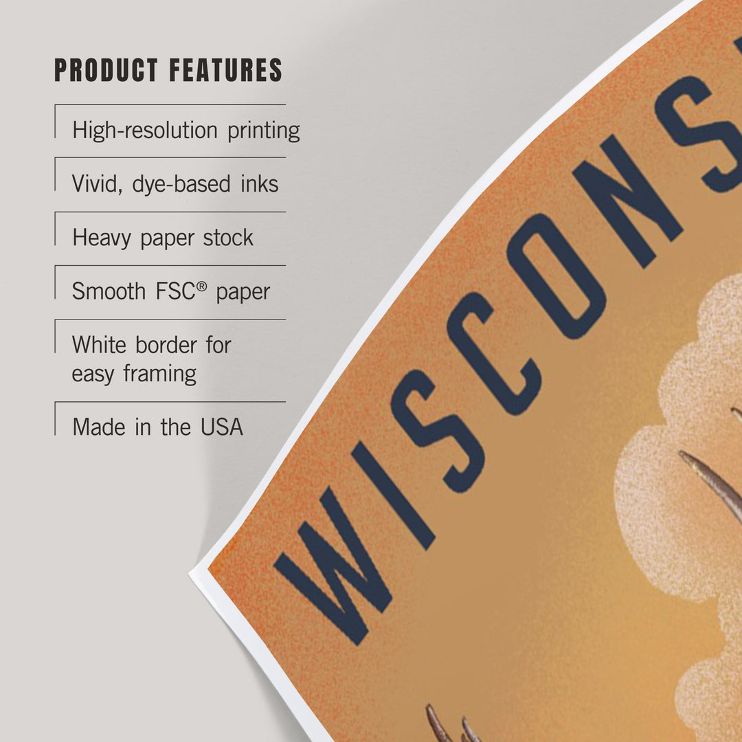 Wisconsin, Mule Deer, Litho, Art & Giclee Prints Art Lantern Press 